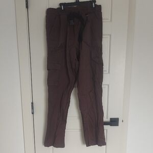 Boohoo Men's Dark Brown Cargo Trousers with Drawstring